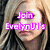 A pixelated image of a person with long blonde hair, featuring overlaid text in purple and white fonts.