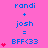 Pixel art displays blue text 'randi + josh = BFF<33' with red hearts on pink background, showing animation progression through heart count changes.