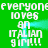 Green background with white pixelated text reading 'everyone loves an ITALIAN girl!!!' repeated twice, each instance having a cyan horizontal beam effect.