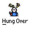Animated contact sheet showing 19 frames of a pixel art character with blue shirt and yellow sparkles, transitioning from full-body pose to scattered fragments against gray background.