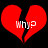 Two identical red broken hearts with white text 'Why?' on black background, each heart split into two jagged pieces.