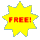 Four yellow starburst shapes with red 'FREE!' text on gray background, each with slight pixelation and blue outline artifacts.