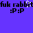 Pixelated text and emoticons on a solid purple background with a single white pixel change in the middle of the text.
