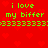 Red background with repeating heart pattern, green text reading "i love my biffer" and "3333333333" in two identical horizontal sections.