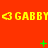 Red background with yellow 'GABBY' text flanked by left-pointing chevrons, green plus and X symbols scattered across the frame.