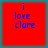 Red square with blue text "i love clare" on a teal background, four identical frames in