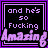 A contact sheet of three animated frames showing a pixelated text-based icon with purple and black color scheme, displaying the phrase "and he's so Fucking Amazing" in varying styles across frames.