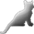 Pixelated grayscale cat icon in seated pose with tail extended, rendered on solid light gray background.