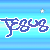 Blue gradient background with horizontal stripes and scattered white stars, featuring repeated stylized text in blue pixelated font.