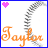 Four square display the name 'Taylor' in orange script with a gray baseball seam arc, each featuring a different colored heart icon