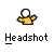 Pixelated character with white spherical head and yellow body, transitioning from neutral expression to red-and-white mushroom cap with black spots while text below reads "Headshot".