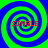 Four identical spiral patterns arranged in a , each containing red text reading "SINGLE" on a green and blue background