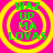 Four identical circular icons with yellow concentric rings on a bright pink background, each displaying green text reading "WAZ UP MA LOVAS" in stacked lines.