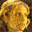 Animated sequence of a person's face with golden lighting, showing sequential mouth movements and text reading 'bite me' in white pixelated font on dark background.