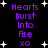 Purple text reading 'Hearts Burst Into Are x10' on black background with white stars, displayed in two identical vertical