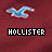 Four display a pixelated blue seagull icon above the text 'HOLLISTER' on a maroon background, with variations in color saturation and letter coloring