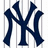 A split- image with a dark blue 'NY' logo on white vertical stripes and pink pixelated text reading "I go 4 mine" and "now throw ya hands up in the sky I got to shine" on solid dark blue background