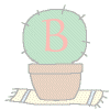 Six identical cactus-shaped icons with a single letter B on each, displayed in different colors on a gray background.