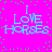 Bright pink background with scattered green squares and blue pixelated text reading "I LOVE HORSES" in four identical quadrants.