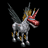 A pixelated animated contact sheet showing a winged unicorn-like creature on the left and text elements on the right against a black background.