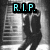 Black-and-white animation of a figure in dark clothing against a striped background, with text overlays changing across frames.