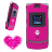 Pixelated pink flip phone icon with heart symbol, showing front and side views in a