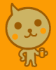 A cartoon cat-like character with orange cheeks and a brown outline holds a mug against an orange background, transitioning from open eyes to winking.