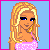 Pixel art contact sheet of a blonde woman in pink polka-dot top across six frames showing facial expression changes and text overlays, with one frame containing additional text.
