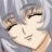 Pixelated anime-style character face with closed eyes and silver hair on left, next to black background with white text "Anime IM" above smaller cursive "com".