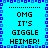 Pixelated blue background with dark blue border and dotted lines, displaying repeated text "OMG IT'S GIGGLE HEIMER!" in black block letters across four quadrants.