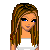 Pixel art contact sheet of a female character with long brown hair in various poses and expressions, including standing, winking, and partial views, with pink heart symbols on legs and white outfit elements.