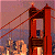 Pixelated image of a red suspension bridge tower with cables against a cityscape, next to green text reading 'Original Icons .com' on dark background.