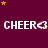Maroon background with yellow and brown stars, repeating white text 'CHEER' followed by a right-pointing arrow symbol in three
