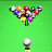 Animated sequence showing billiards pool table scenes with scattered balls, a cue ball in motion, and text overlays on purple backgrounds.
