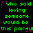 Green pixelated text on black background repeats 'who said loving someone would be this painful' with pink star and dot accents, arranged in a pattern