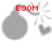 Pixelated bomb icon with explosion and heart, displaying red text variations 'BOOM', 'CHICKI'S', and '4 LIFE' across frames.