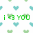 Pixelated green text 'i [heart] 3 YOU' centered over a white background with scattered light blue and green heart shapes.