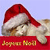 A pixelated cat wearing a red Santa hat with white trim, lying down on a light blue background, with a red banner displaying 'Happy New Year' in gold text below.