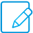 Blue wireframe icon of a document with a pencil, rendered in pixelated style on white background with blue border.
