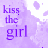 Purple and white pixelated of repeated 'kiss the girl' text with scattered X marks, animated across frames