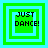 Four green and cyan square frames display "JUST DANCE!" text with varying inner frame arrangements.