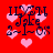 Red background with pink hearts and dark blue text reading "ILYJN Jake 2-1-08" in four identical