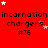 Red background with repeated text "incarnation chargers #16" and scattered white/pink stars, partially cropped on the right.