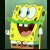 Pixelated cartoon character with yellow sponge-like body, green facial hair, wide eyes, open mouth showing teeth and tongue, wearing white shirt, red tie, brown pants, standing against gradient background with text "Facial hair" on right side.