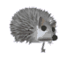 Gray hedgehog with spiky quills, black eyes, and a black nose in five sequential poses showing walking motion against a light gray background.