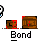 Pixel art animation of a blue character with white face and black eyes moving above brown crates, each crate marked with red 'F', while the word 'Bond' appears below.