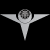 Static pixel art icon of a stylized winged symbol with circular head on black background, rendered in grayscale tones.