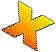 Four X-shaped icons with orange-to-yellow gradients on gray background, each in distinct orientation.