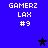 Blue background displays four identical text blocks with 'GAMERZ', 'LAX', and '#9' in white pixelated font, each accompanied by a star icon.