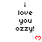 Pixelated text 'i love you ozzy!' in black with red heart symbols on white background, partially cropped at bottom right.